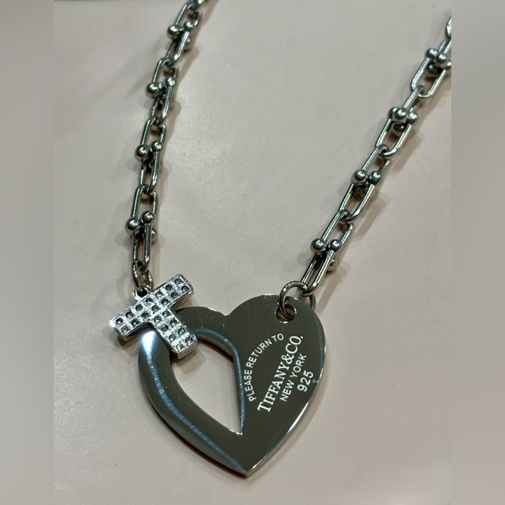 Chunky Silver Heart Pendant Necklace